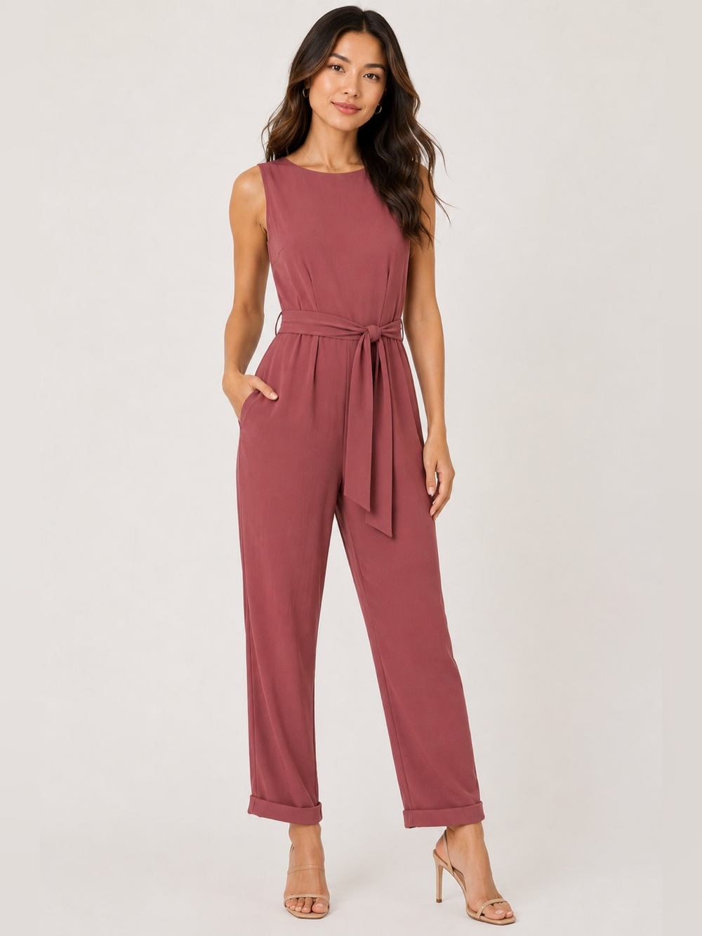 Lost April Sleeveless Jumpsuit‎ with Back Straps in Terracotta - SIZE L